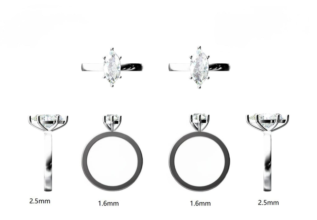 Marquise Brilliant cut - Moissanite Solitaire ring - Silver - S952