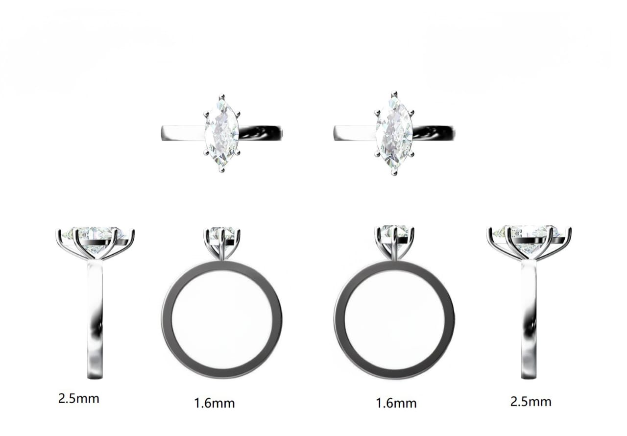 Marquise Brilliant cut - Moissanite Solitaire ring - Silver - S952