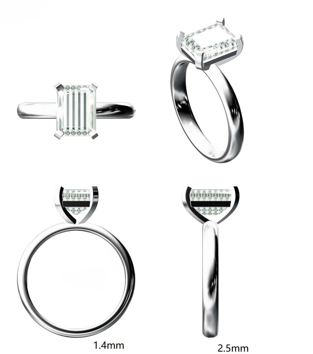 Emerald Cut - Moissanite Solitaire ring - Silver - S952