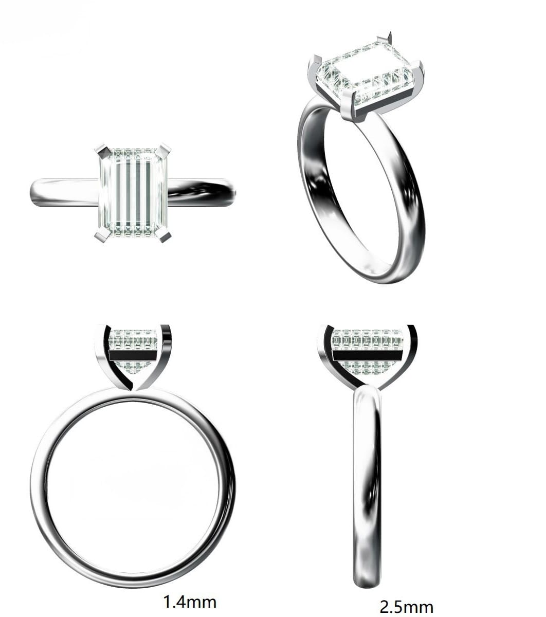 Emerald Cut - Moissanite Solitaire ring - Silver - S952