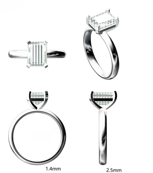 Emerald Cut - Moissanite Solitaire ring - Silver - S952