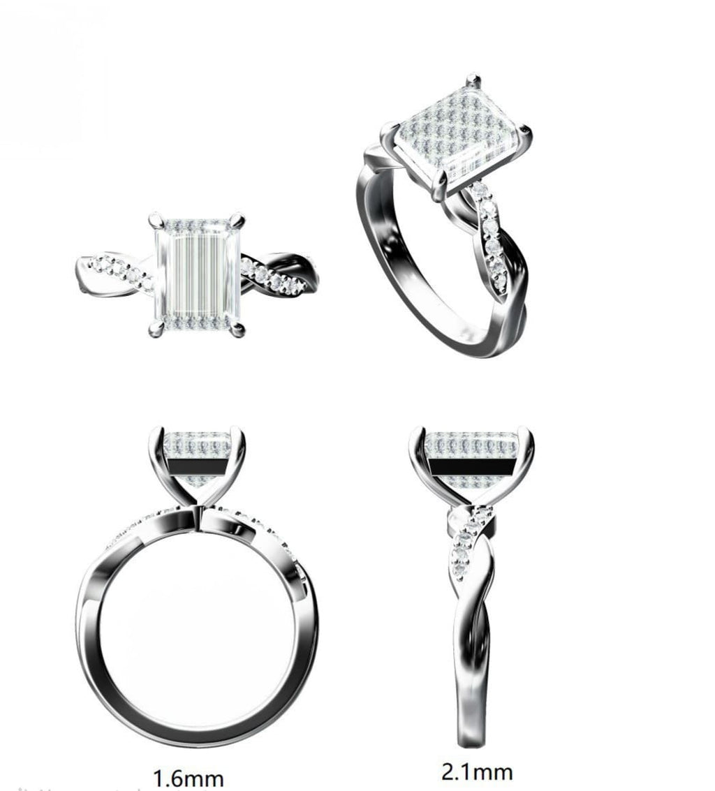 Emerald Cut - Radiant - Moissanite ring - Silver - S952