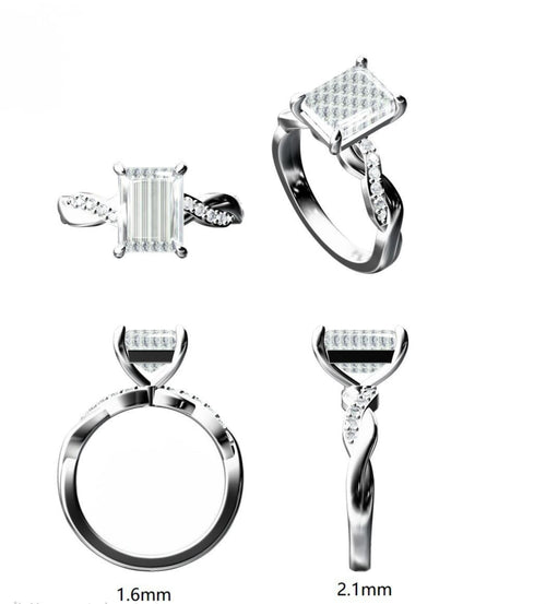 Emerald Cut - Radiant - Moissanite ring - Silver - S952