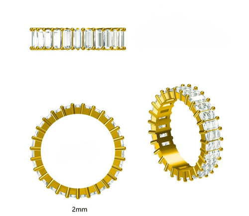 Emerald cut - Wedding Band Moissanite - S952 - Gold plated